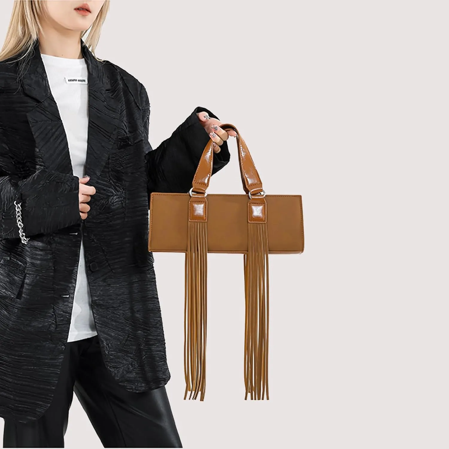Vegan Leather Tote Bag for Women, Designer Work Purse with Gold Chain Strap & Zipper