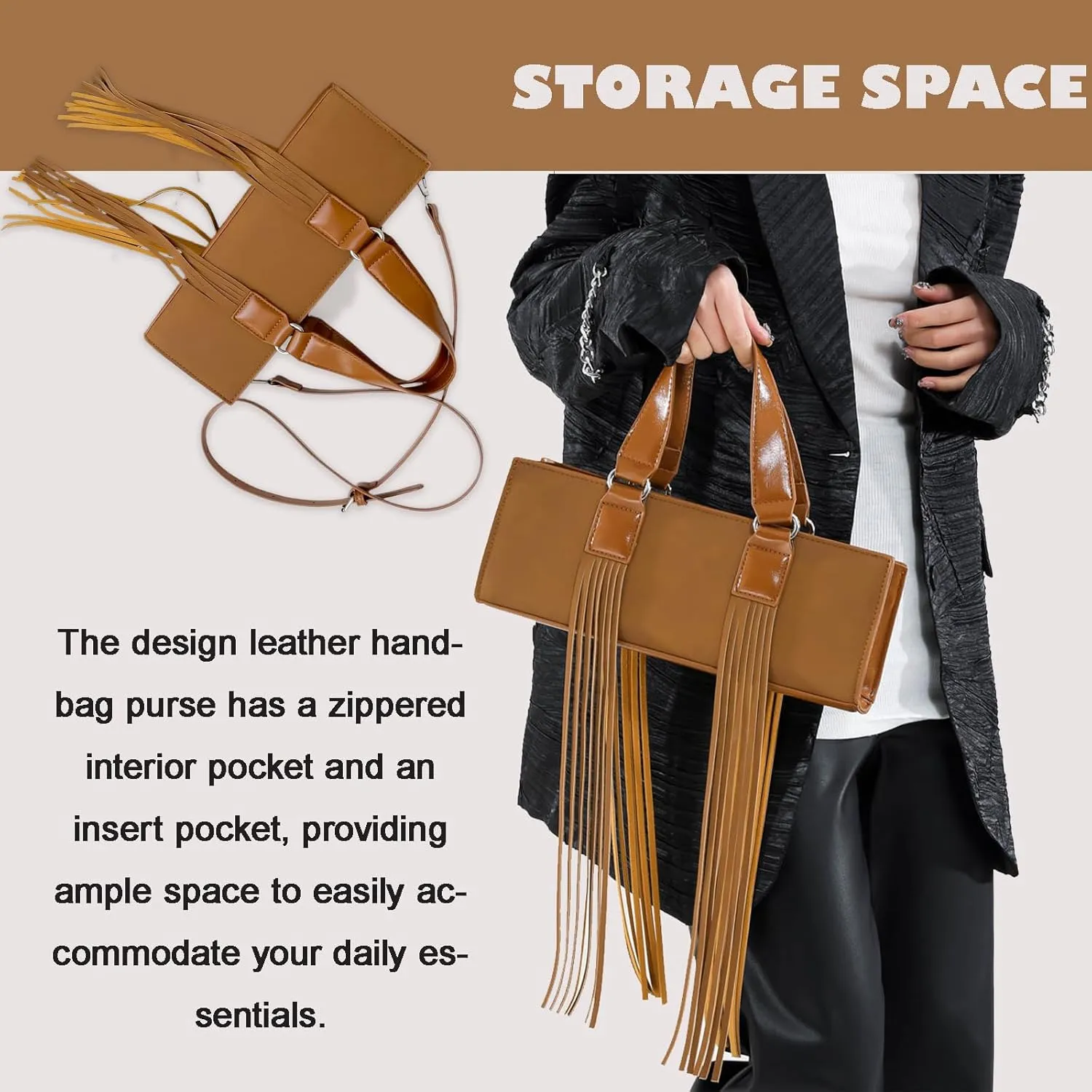 Vegan Leather Tote Bag for Women, Designer Work Purse with Gold Chain Strap & Zipper