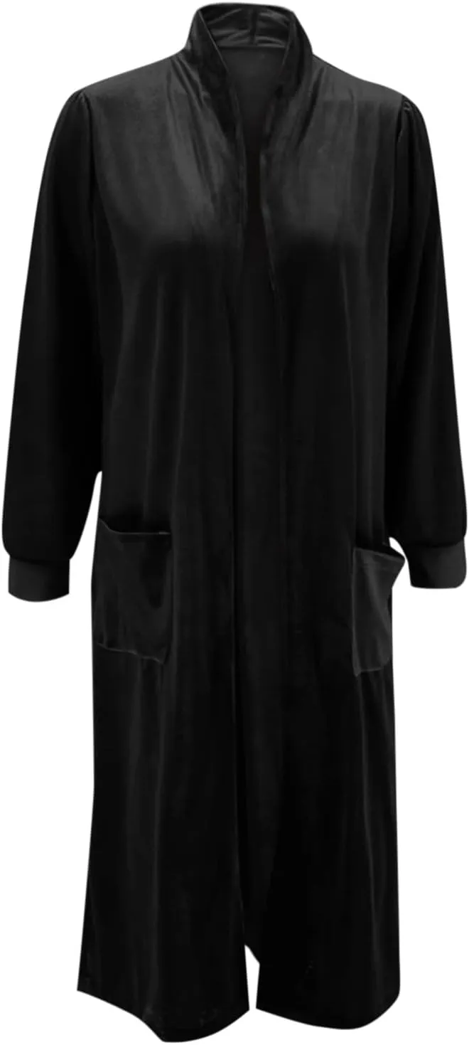Velvet Cardigan for Women Long Lapel Long Sleeve Shirt with Pockets Mid-Length Open Front Trench Kimono Coat