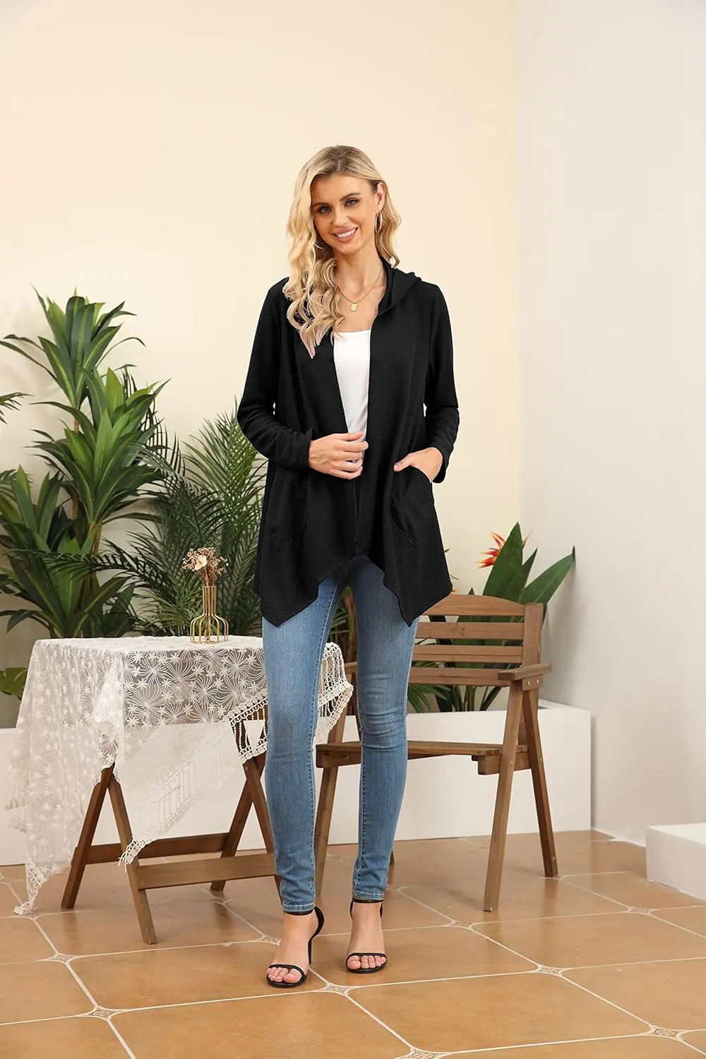 VIISHOW Womens Lightweight Casual Hoodie Cardigans Open Front Waffle Knit Long Sleeve Outwear Coat with Pockets