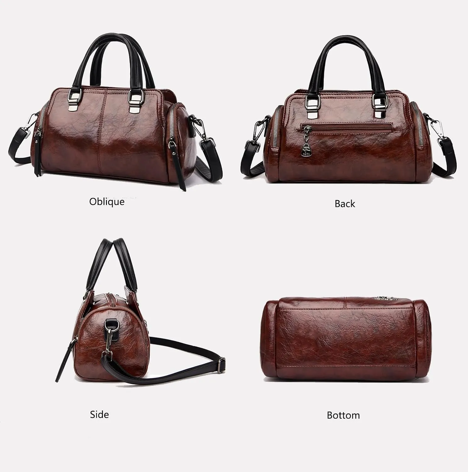 Vintage Leather Satchel Handbags for Women - Stylish Top Handle Crossbody Purse & Retro Shoulder Tote Bag (Brown)