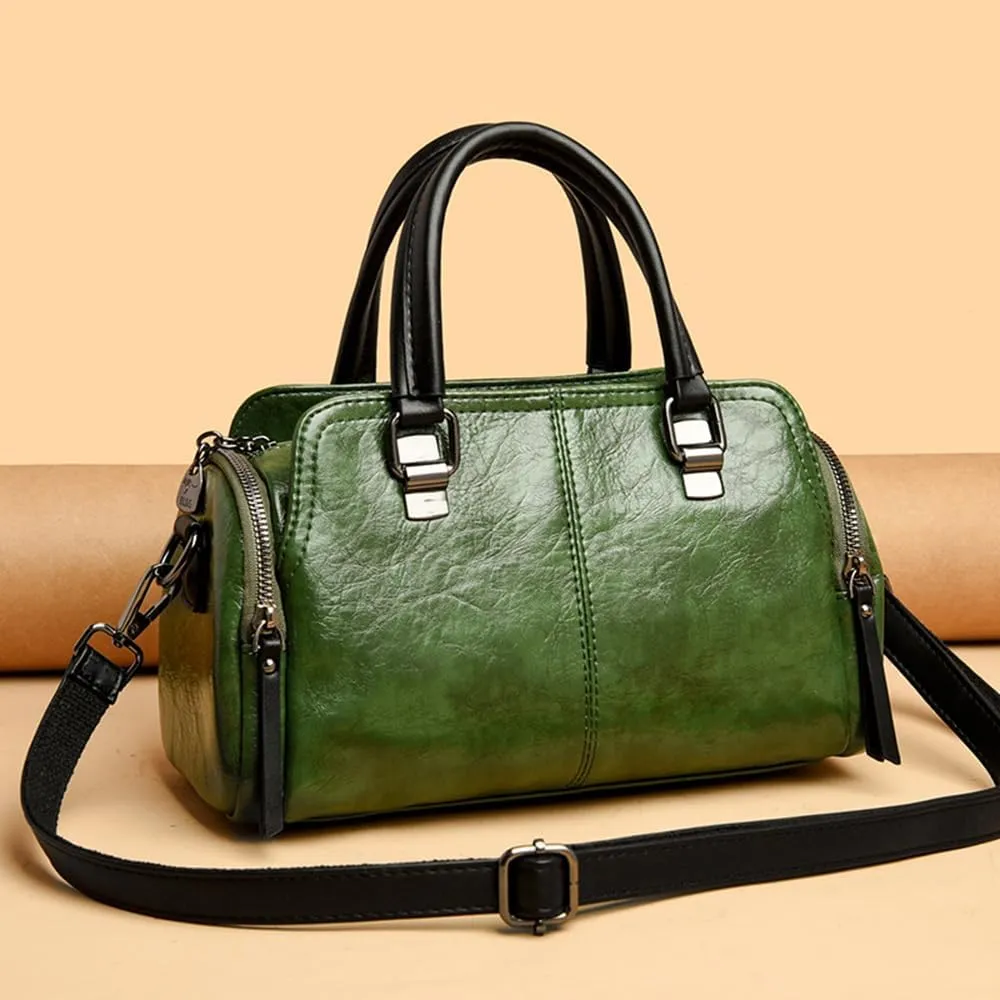 Vintage Leather Satchel Handbags for Women - Stylish Top Handle Crossbody Purse & Retro Shoulder Tote Bag (Brown)