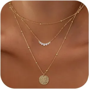 VIROMY Gold Necklace for Women 14k Gold Chain Necklaces Dainty Layered Necklaces Simple Stackable Pendant Necklaces Herringbone Cuban Paperclip Chain Gold Choker Necklaces Gold Jewelry for Women