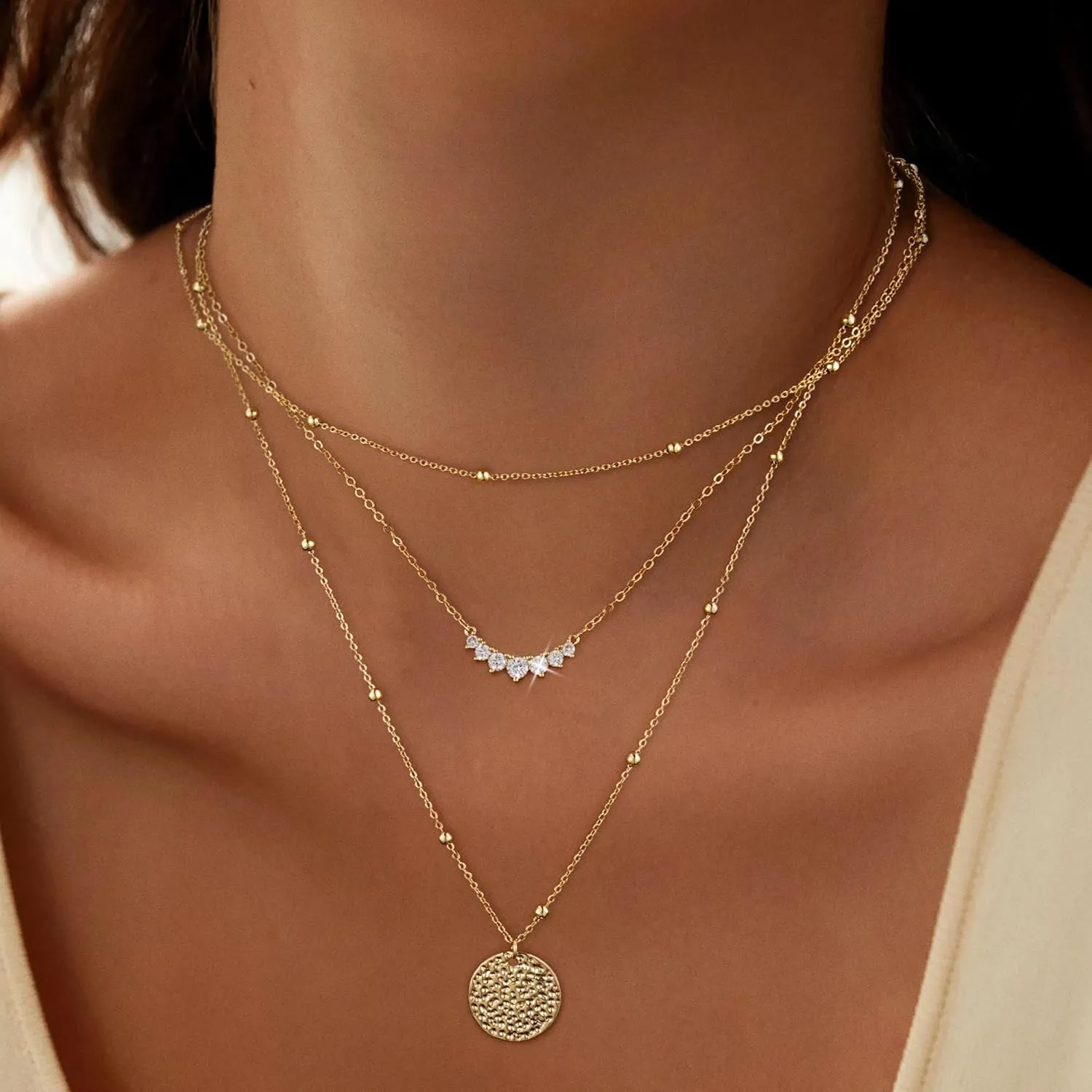 VIROMY Gold Necklace for Women 14k Gold Chain Necklaces Dainty Layered Necklaces Simple Stackable Pendant Necklaces Herringbone Cuban Paperclip Chain Gold Choker Necklaces Gold Jewelry for Women