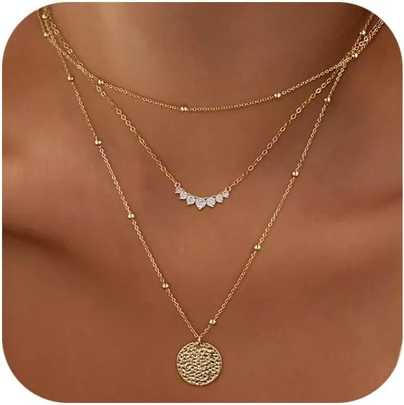 VIROMY Gold Necklace for Women 14k Gold Chain Necklaces Dainty Layered Necklaces Simple Stackable Pendant Necklaces Herringbone Cuban Paperclip Chain Gold Choker Necklaces Gold Jewelry for Women