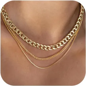 VIROMY Gold Necklace for Women 14k Gold Chain Necklaces Dainty Layered Necklaces Simple Stackable Pendant Necklaces Herringbone Cuban Paperclip Chain Gold Choker Necklaces Gold Jewelry for Women