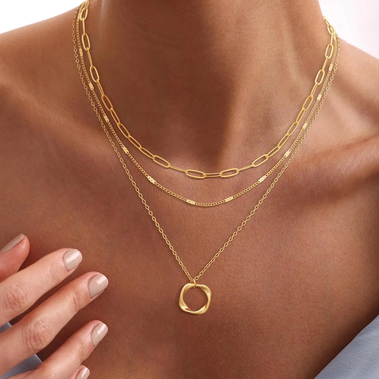 VIROMY Gold Necklace for Women 14k Gold Chain Necklaces Dainty Layered Necklaces Simple Stackable Pendant Necklaces Herringbone Cuban Paperclip Chain Gold Choker Necklaces Gold Jewelry for Women