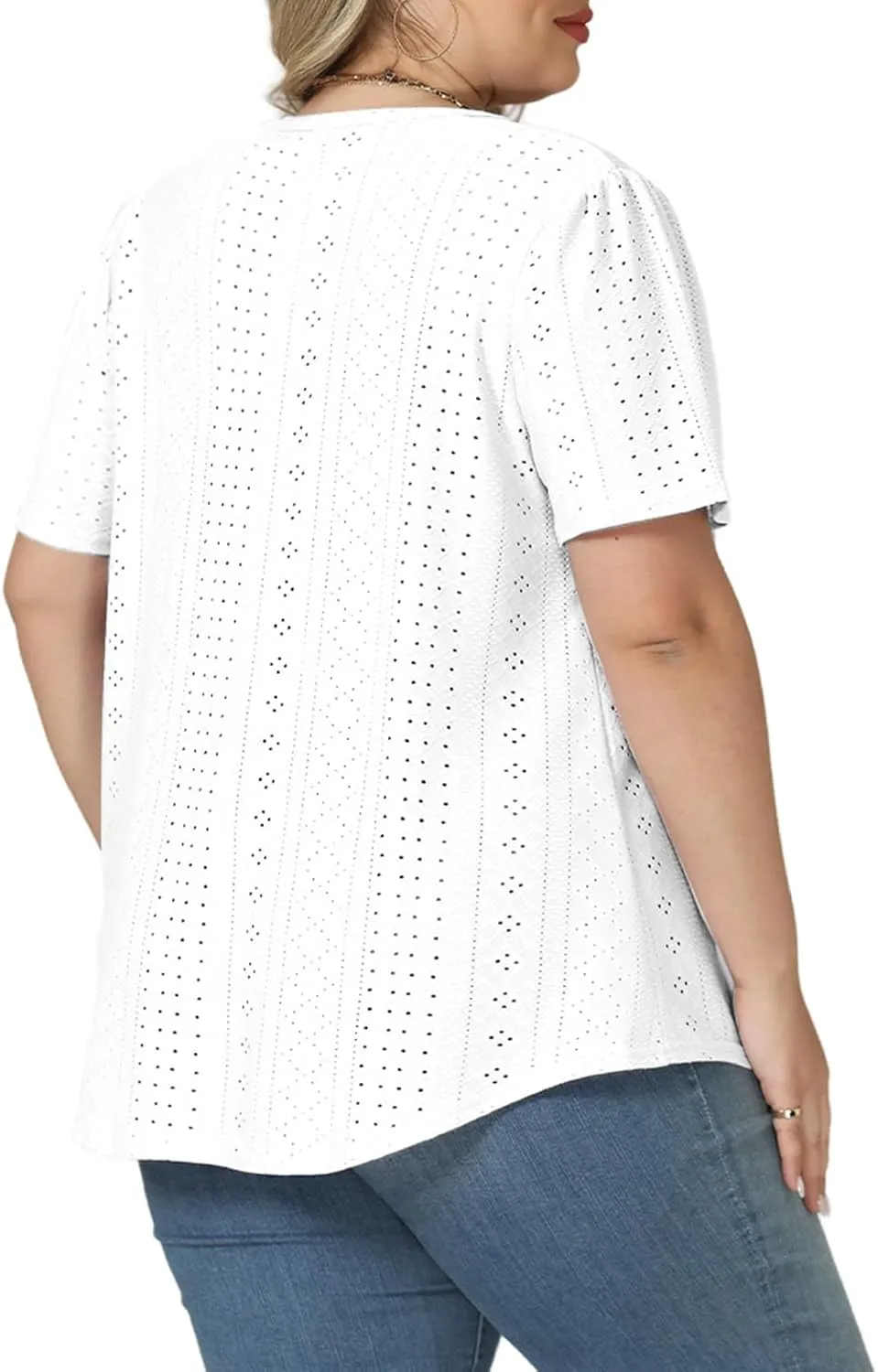 VISLILY Womens-Plus-Size-Summer-Tops Trendy Eyelet Embroidery T Shirts Cute Curved Hem Tunics Casual Short Sleeve Blouse Tees