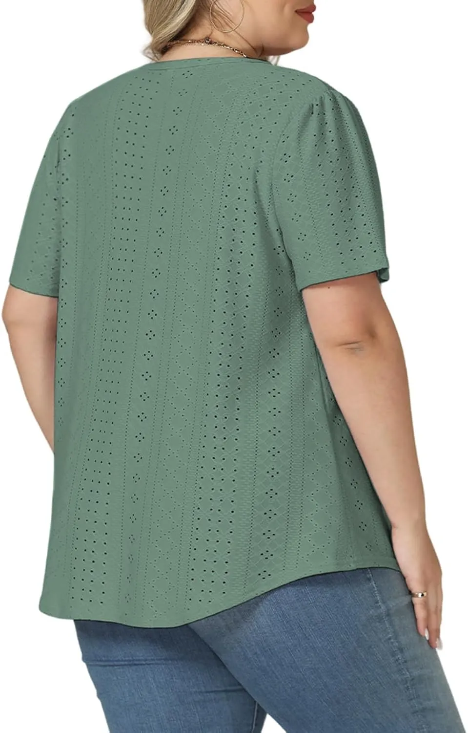VISLILY Womens-Plus-Size-Summer-Tops Trendy Eyelet Embroidery T Shirts Cute Curved Hem Tunics Casual Short Sleeve Blouse Tees