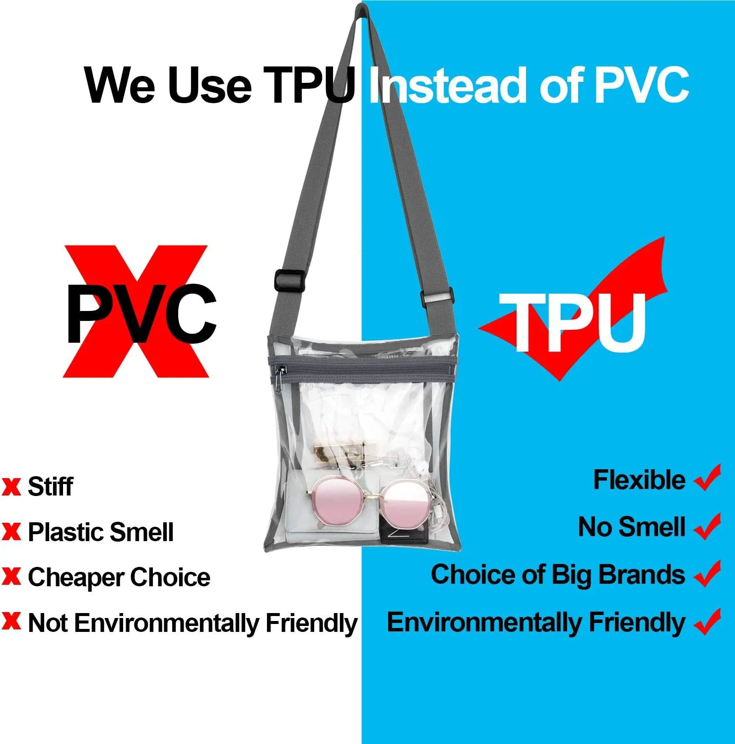 Vorspack Stadium Approved Clear Purse - TPU Crossbody Bag for Women - Concert