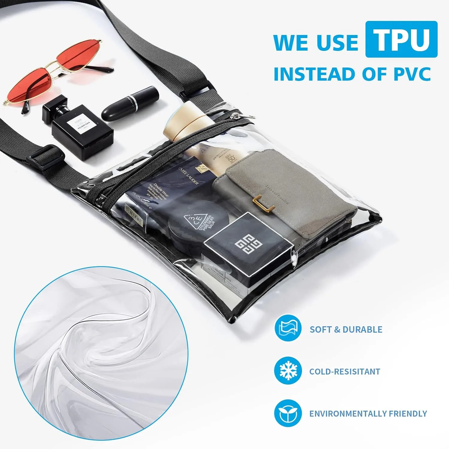 Vorspack Stadium Approved Clear Purse - TPU Crossbody Bag for Women - Concert