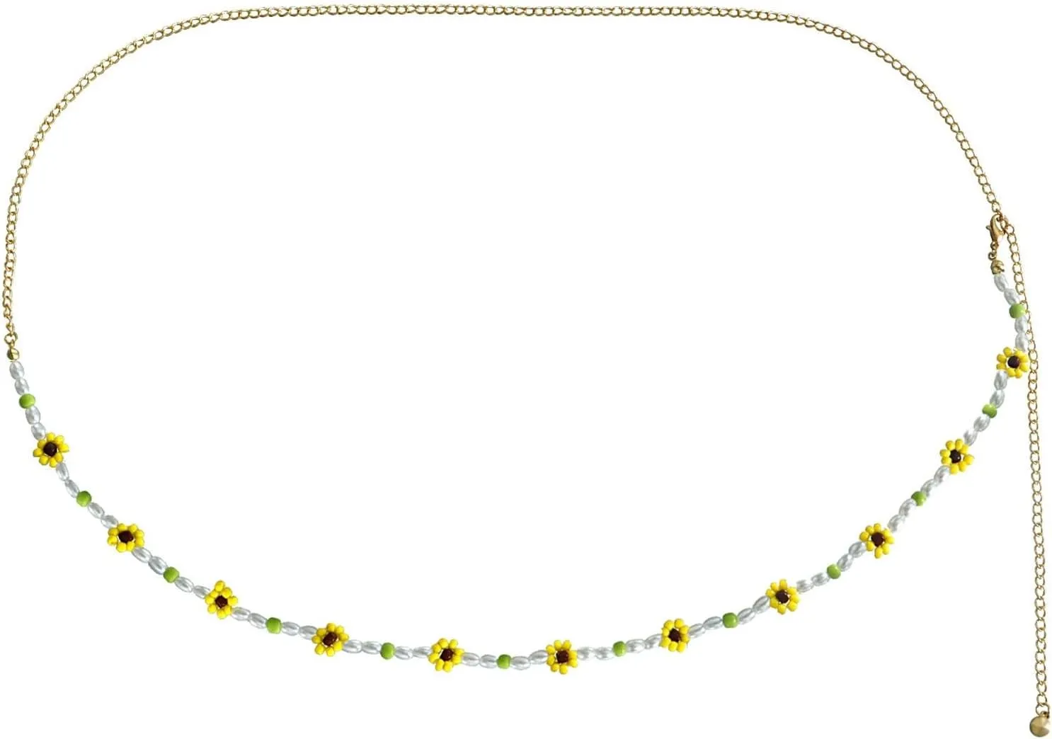Waist Chains Gothic, Flower with Beads Adjustable Waist Body Chains for Women Sexy, Gold Waist Jewelry Chains Length 100CM