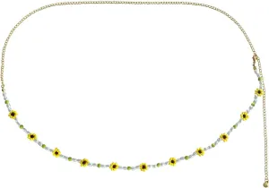 Waist Chains Gothic, Flower with Beads Adjustable Waist Body Chains for Women Sexy, Gold Waist Jewelry Chains Length 100CM