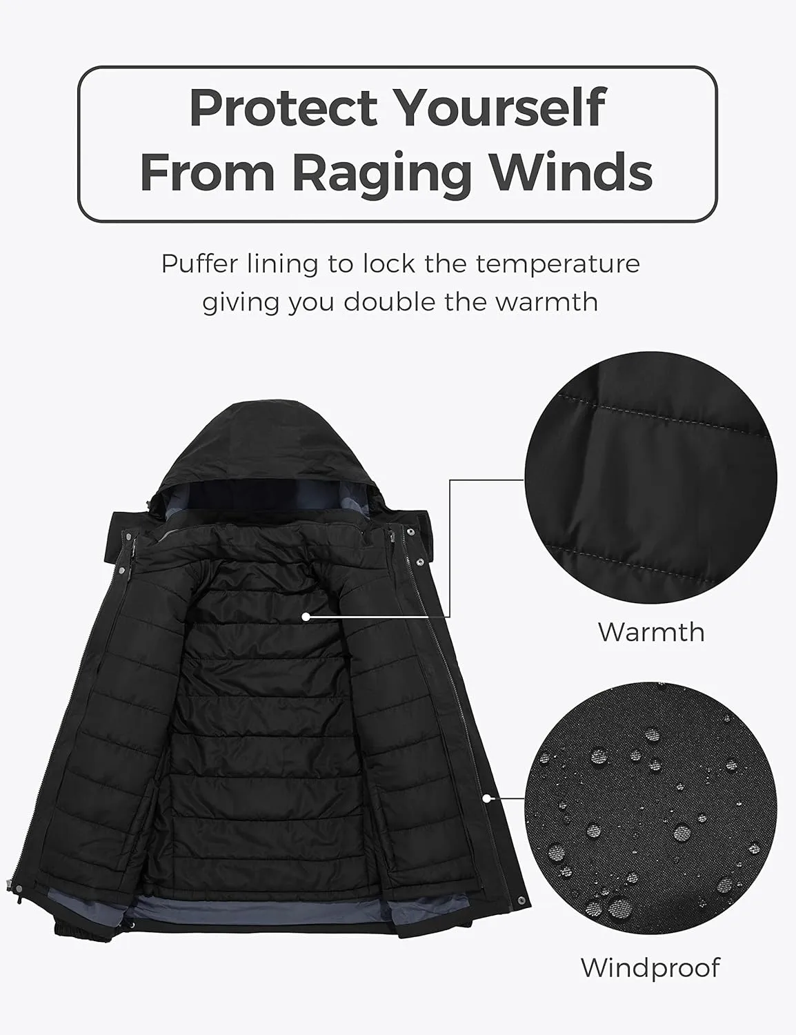 Wantdo Men's Waterproof 3-in-1 Ski Jacket Warm Winter Snow Coat Windproof Rain Jackets Snowboarding Jackets