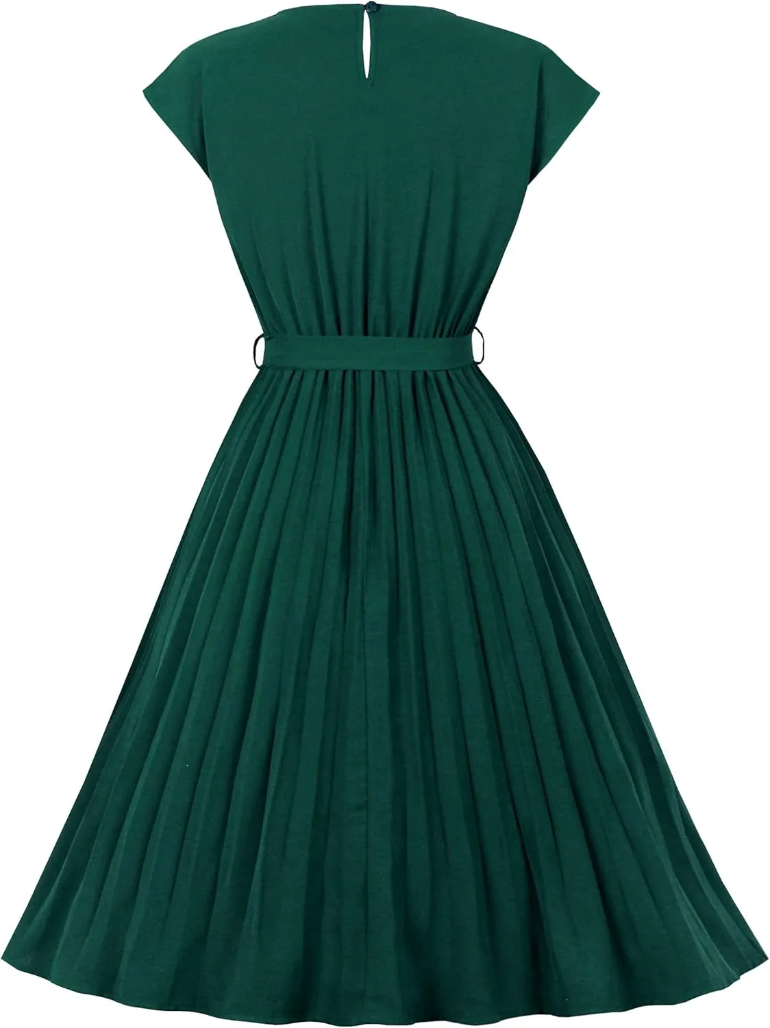 Wellwits Women's Cap Sleeves Pleated 40s 50s Vintage Dress