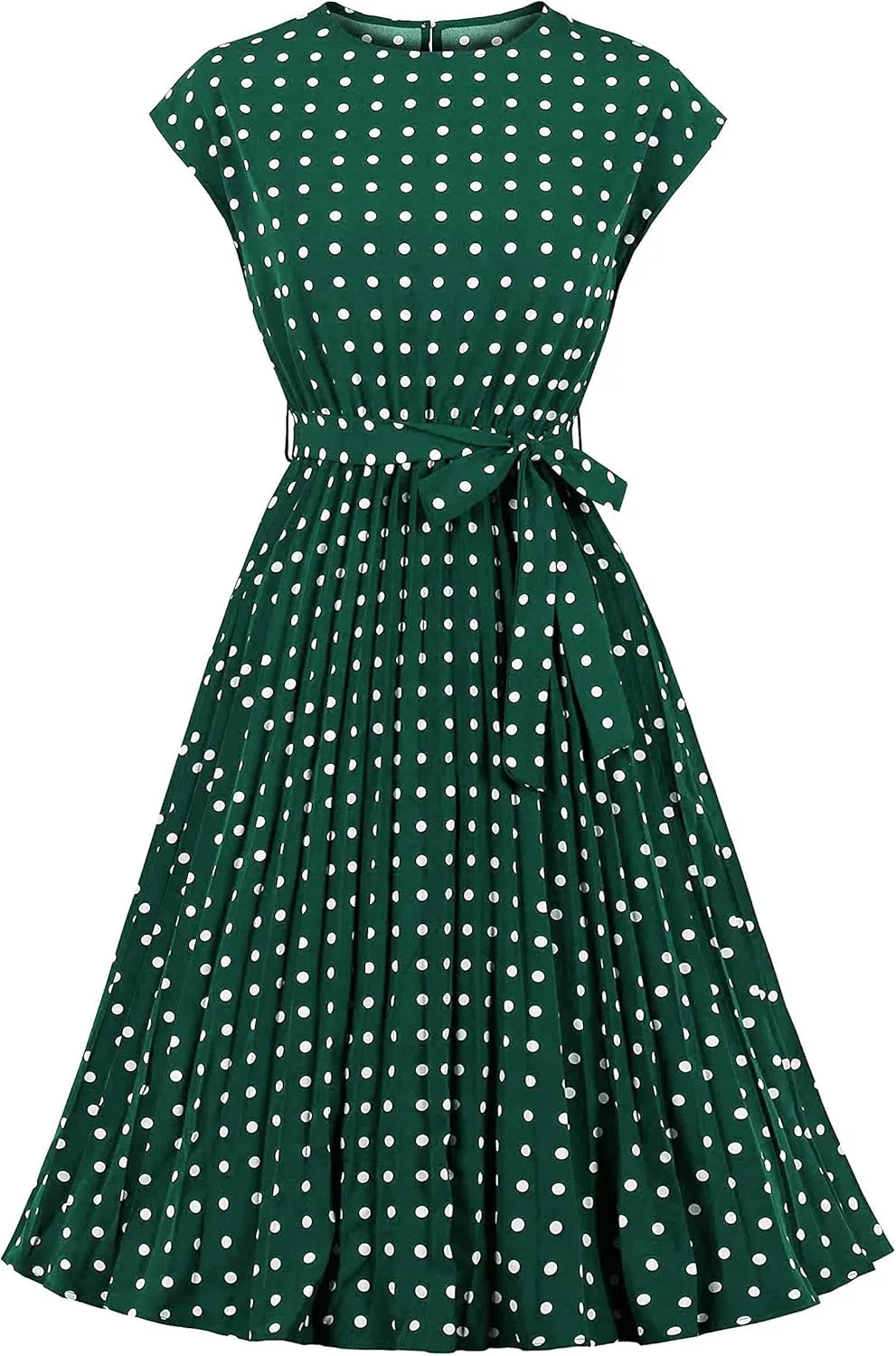 Wellwits Women's Cap Sleeves Pleated 40s 50s Vintage Dress