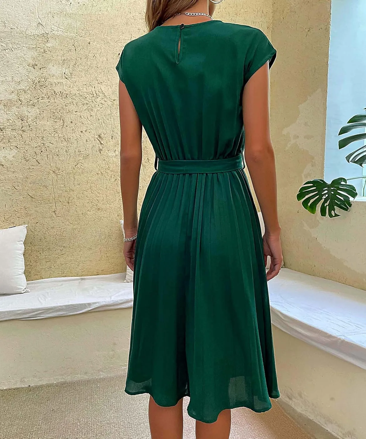 Wellwits Women's Cap Sleeves Pleated 40s 50s Vintage Dress