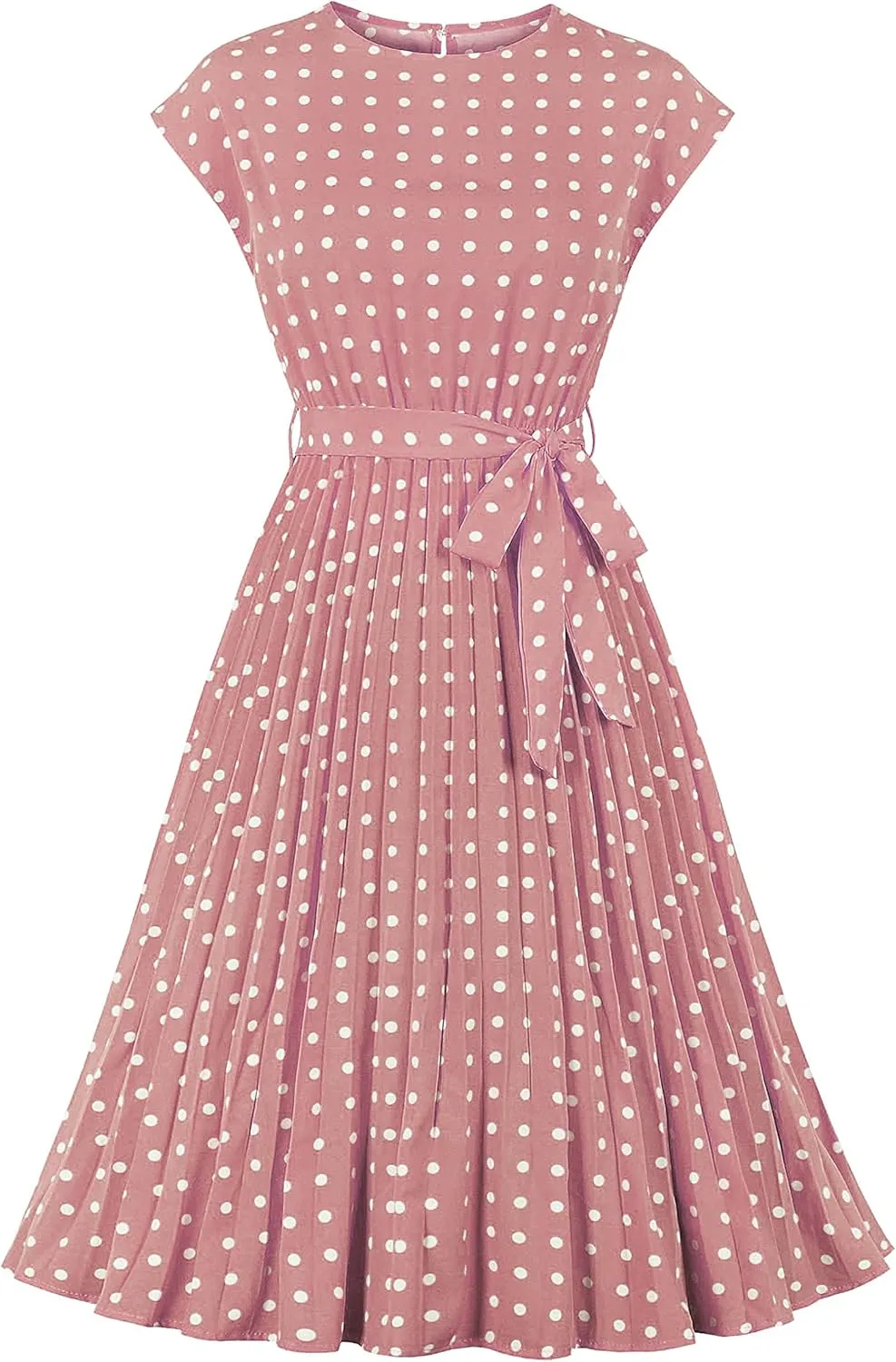 Wellwits Women's Cap Sleeves Pleated 40s 50s Vintage Dress