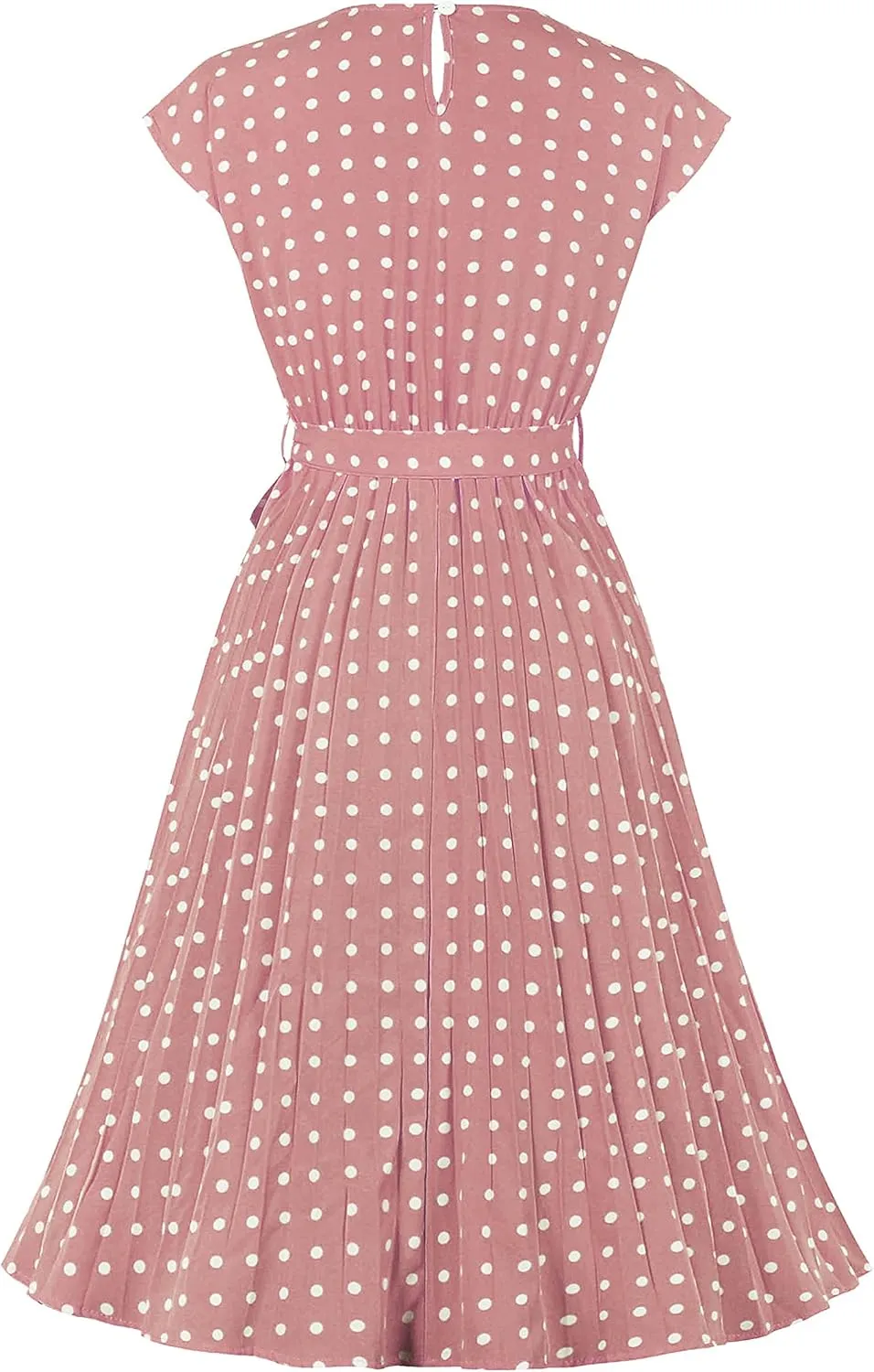 Wellwits Women's Cap Sleeves Pleated 40s 50s Vintage Dress
