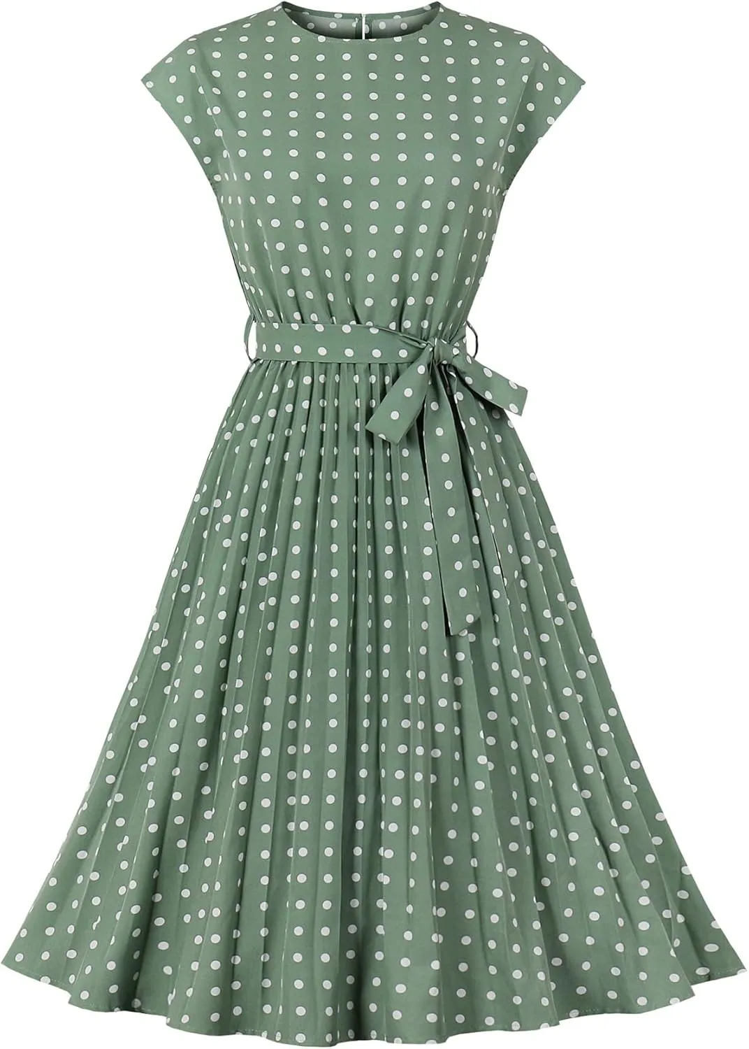 Wellwits Women's Cap Sleeves Pleated 40s 50s Vintage Dress