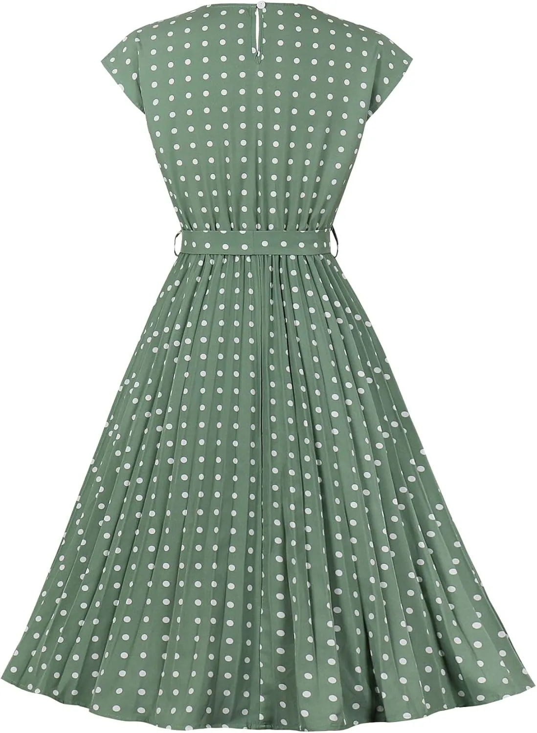 Wellwits Women's Cap Sleeves Pleated 40s 50s Vintage Dress