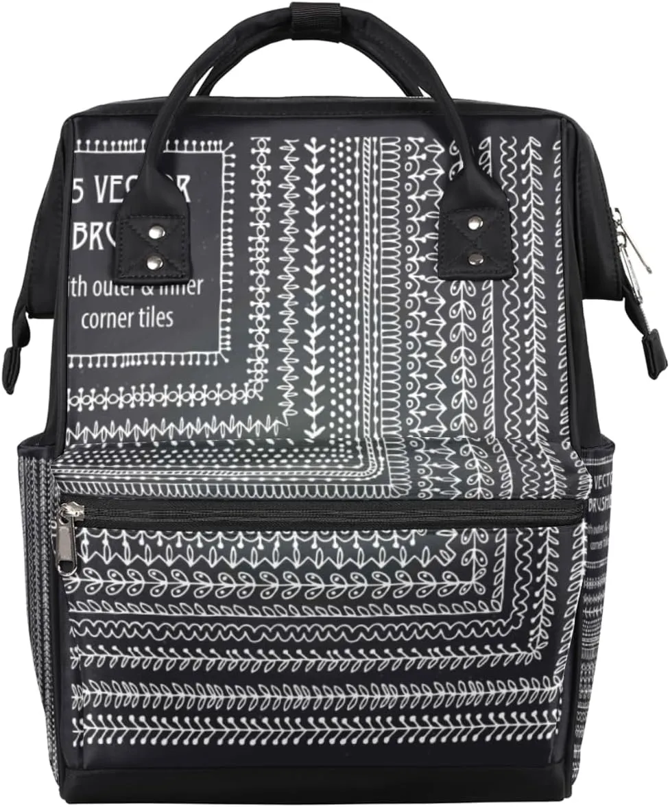 Whimsical Hand Drawn Doodle Inner And Outer Corners Diaper Bag Tote Large Capacity Waterproof with Adjustable Shoulder Strap and Pram Straps Mommy Bag for Hospital Beach Weekender Travel