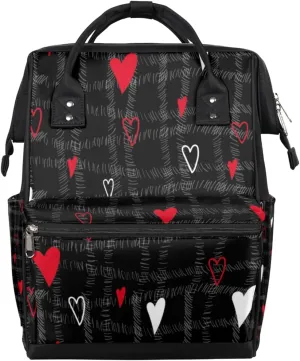 White Red Love Heart Diaper Bag Tote Large Capacity Waterproof with Adjustable Shoulder Strap and Pram Straps Mommy Bag for Hospital Beach Weekender Travel
