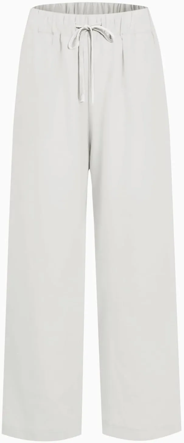 Wide Leg Pants for Women Linen Cotton Summer Flowy High Waisted Drawstring Yoga Pants Baggy Trousers with Pockets