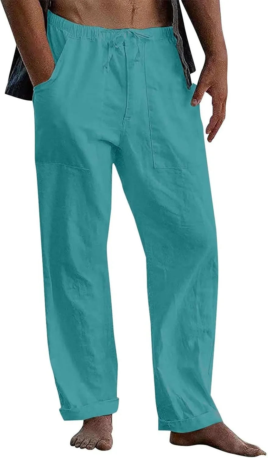 Wide Leg Pants Mens Linen Pants Summer Beach Pants Drawstring Yoga Trousers Casual Baggy Pants Lounge Sweatpants