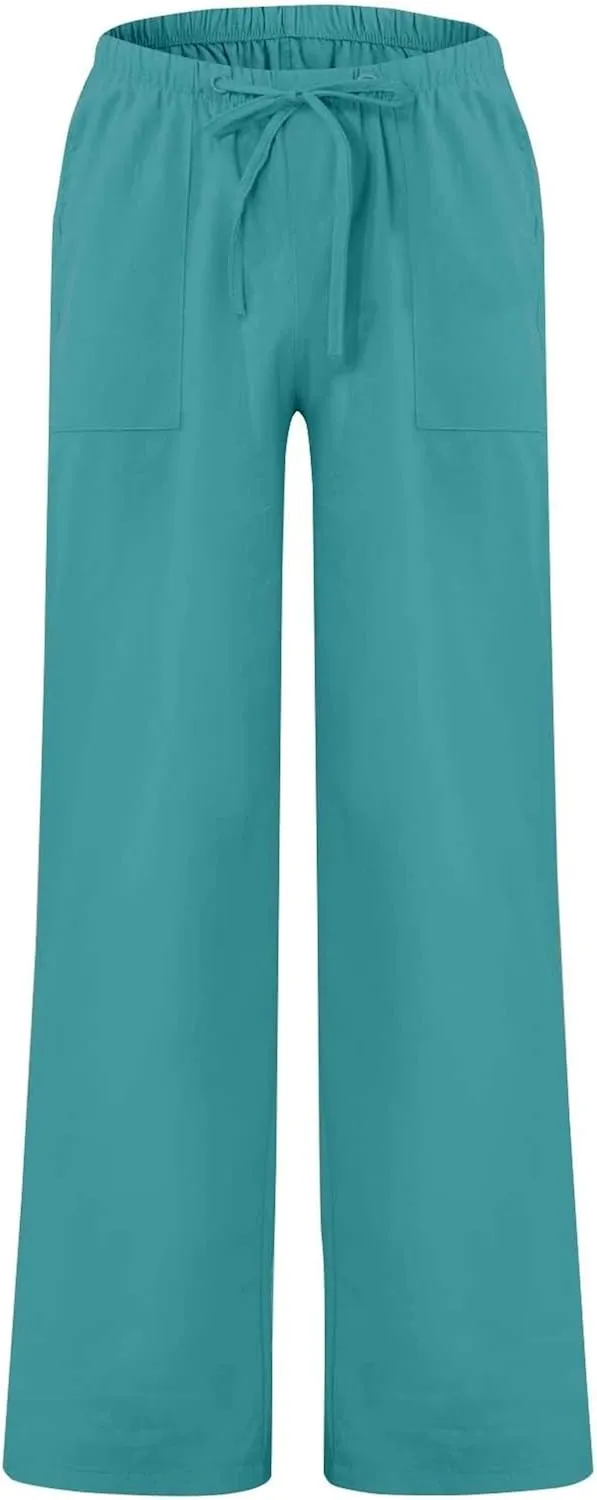 Wide Leg Pants Mens Linen Pants Summer Beach Pants Drawstring Yoga Trousers Casual Baggy Pants Lounge Sweatpants