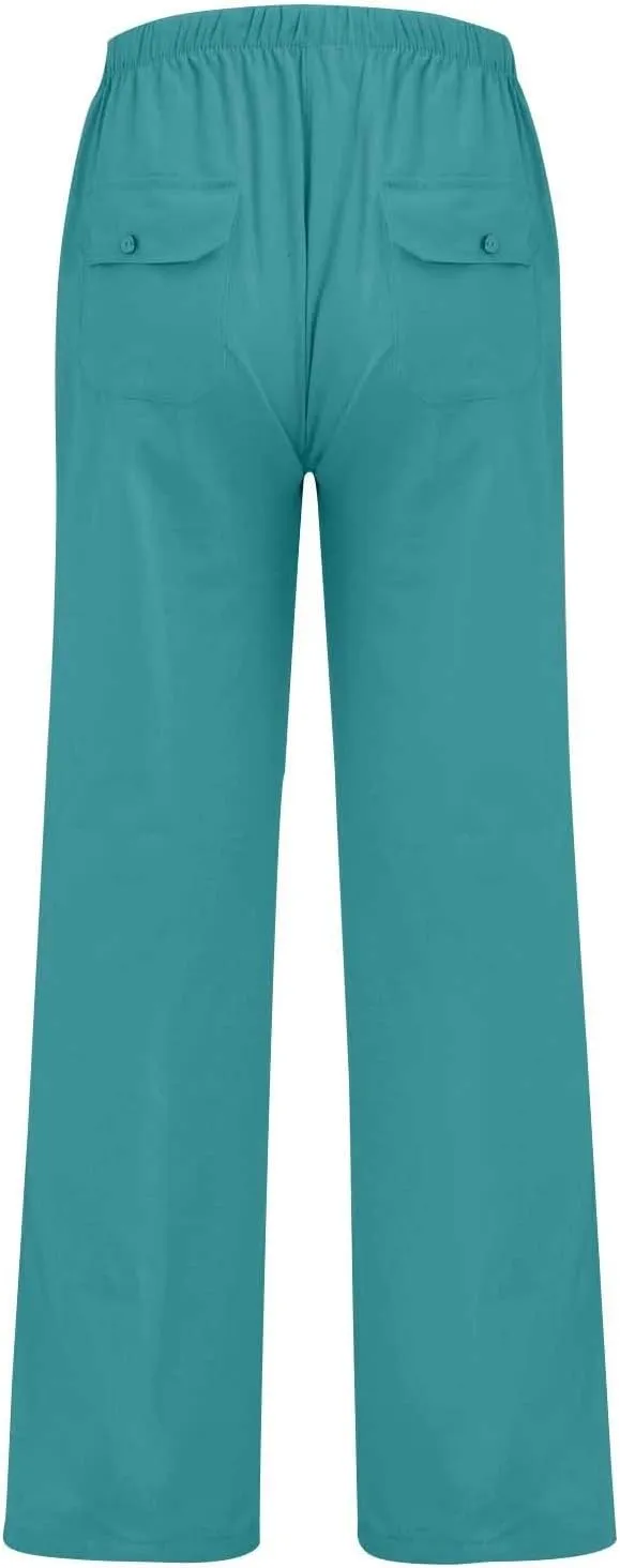Wide Leg Pants Mens Linen Pants Summer Beach Pants Drawstring Yoga Trousers Casual Baggy Pants Lounge Sweatpants