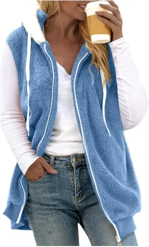 Winter Coat For Women 2023 Fuzzy Fleece Jacket Hooded Color Block Thermal Coat Oversized Fluffy Sherpa Outerwear