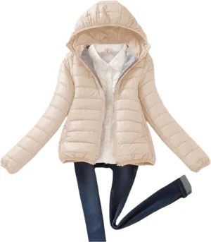 Winter Jackets for Women Trendy Warm Lightweight Puffer Coats Solid Quilted Full Zip Down Outerwear with Hood