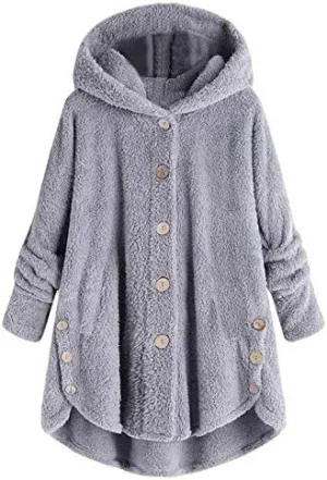 Winter Jackets for Women Warm Open Front Button Down Hooded Cardigan Jacket Sherpa Lined Fuzzy Fleece Casual Coats