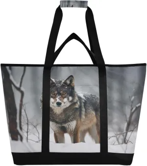 Winter Wolfs Tote Bag for Women with Zipper Reusable Grocery Bags Foldable Insulated Cooler Bag Handbags Shopping Bags Totes for Groceries Travel Beach Work Picnic