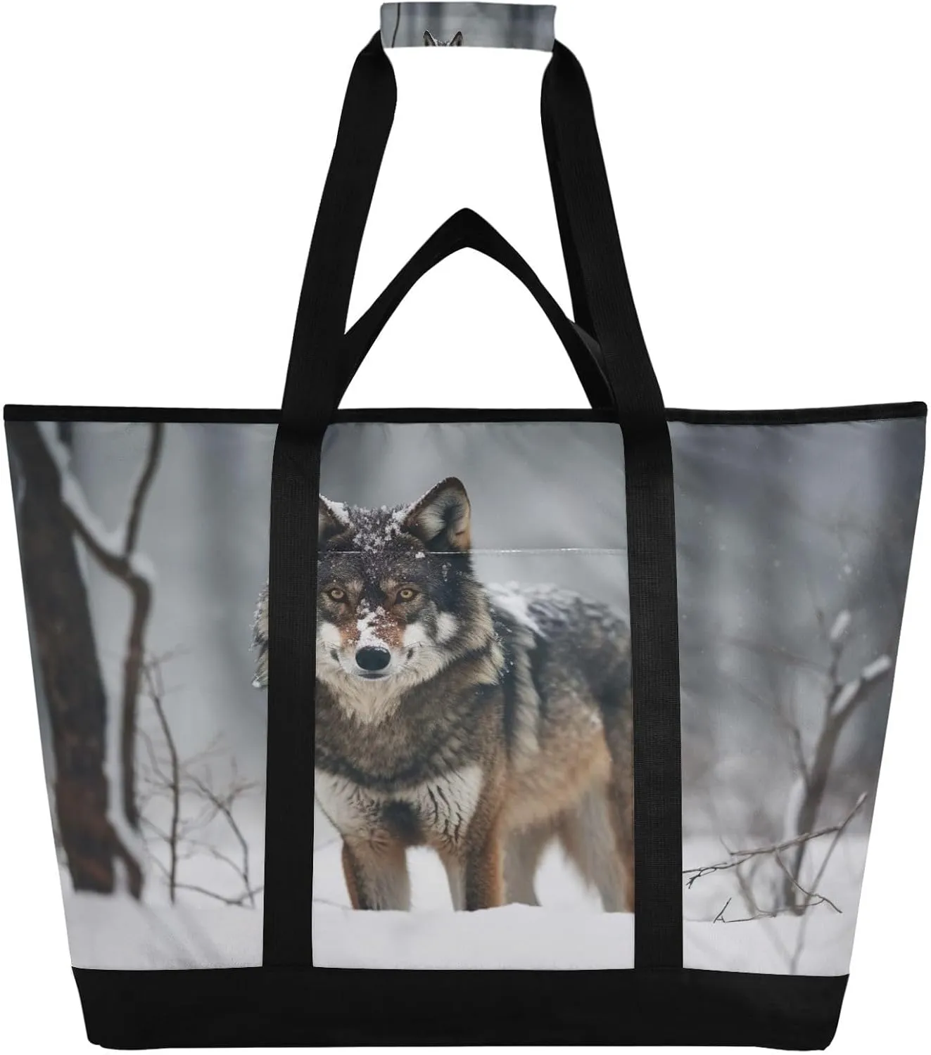 Winter Wolfs Tote Bag for Women with Zipper Reusable Grocery Bags Foldable Insulated Cooler Bag Handbags Shopping Bags Totes for Groceries Travel Beach Work Picnic
