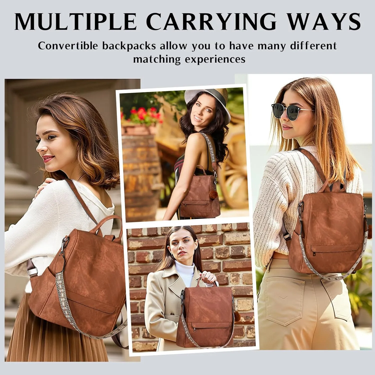 Woman Backpack Purse Waterproof Lightweight PU Leather Backpack, Multipurpose Travel Shoulder Bag Handbag