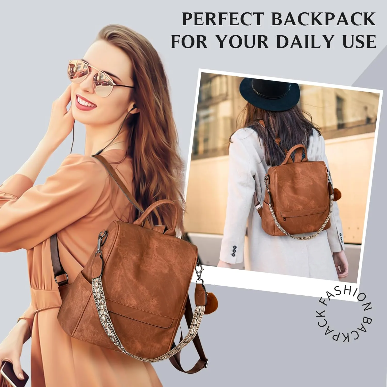 Woman Backpack Purse Waterproof Lightweight PU Leather Backpack, Multipurpose Travel Shoulder Bag Handbag