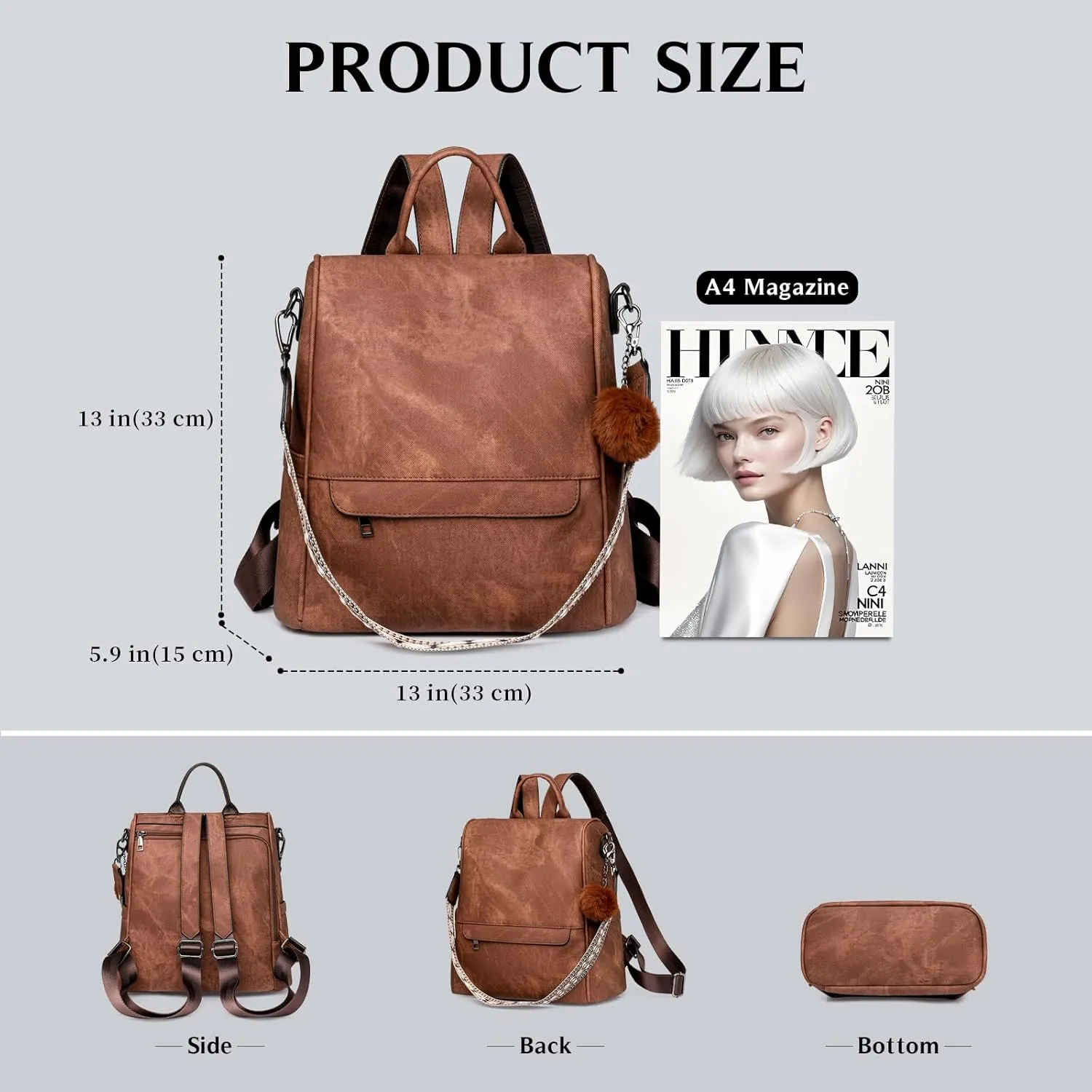 Woman Backpack Purse Waterproof Lightweight PU Leather Backpack, Multipurpose Travel Shoulder Bag Handbag