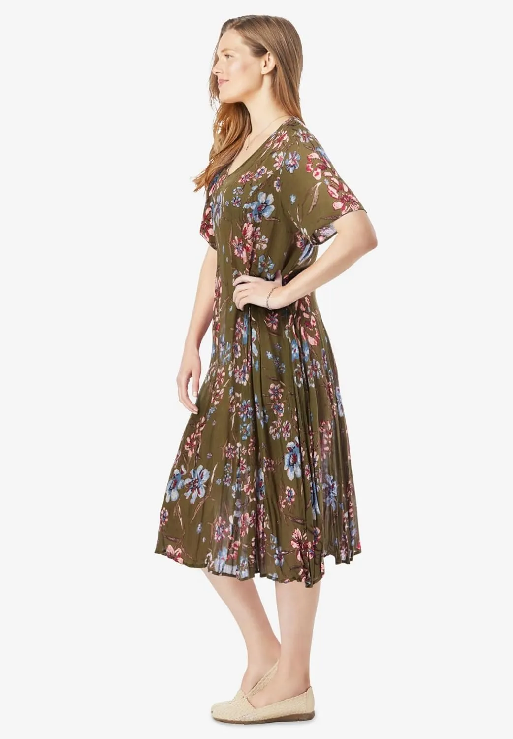 Woman Within Women's Plus Size Short Crinkle Dress