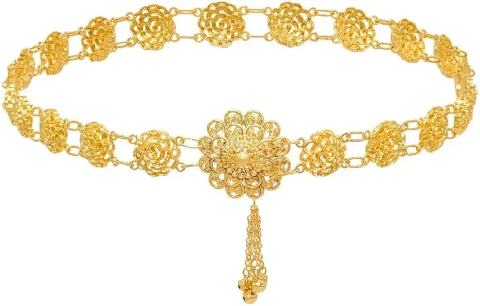 Women Body Chains Bohemian Ethnic Tassels Afghan Flower Waist Chains Belly Dance Waist Chains Body Jewelry