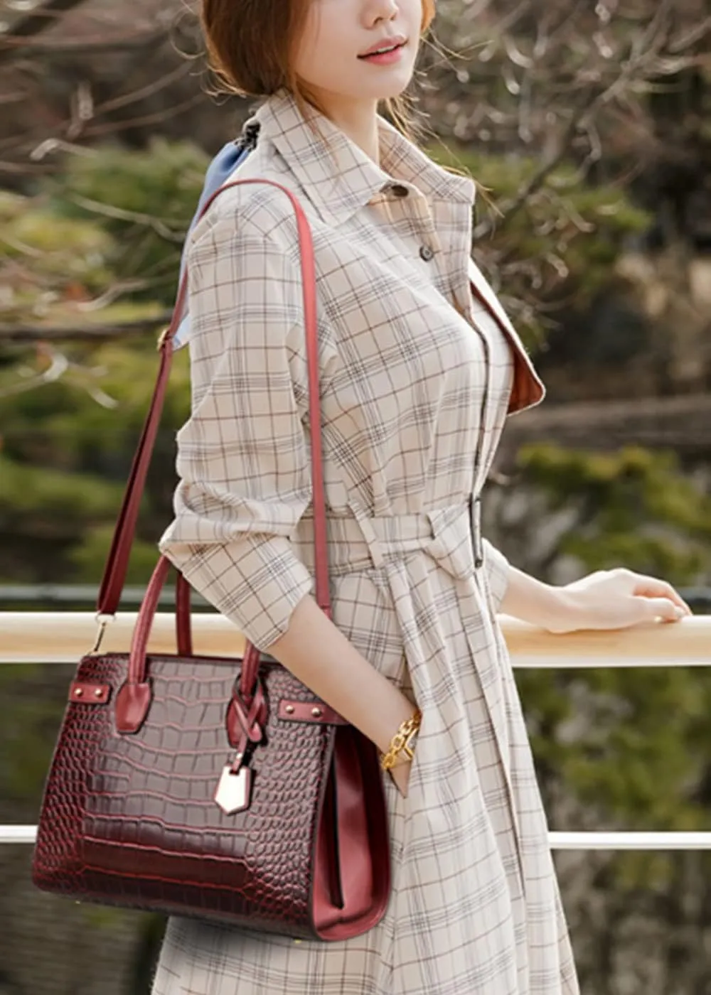 Women Crocodile Pattern Shoulder Crossbody Bags Vintage Satchel Bag Purse