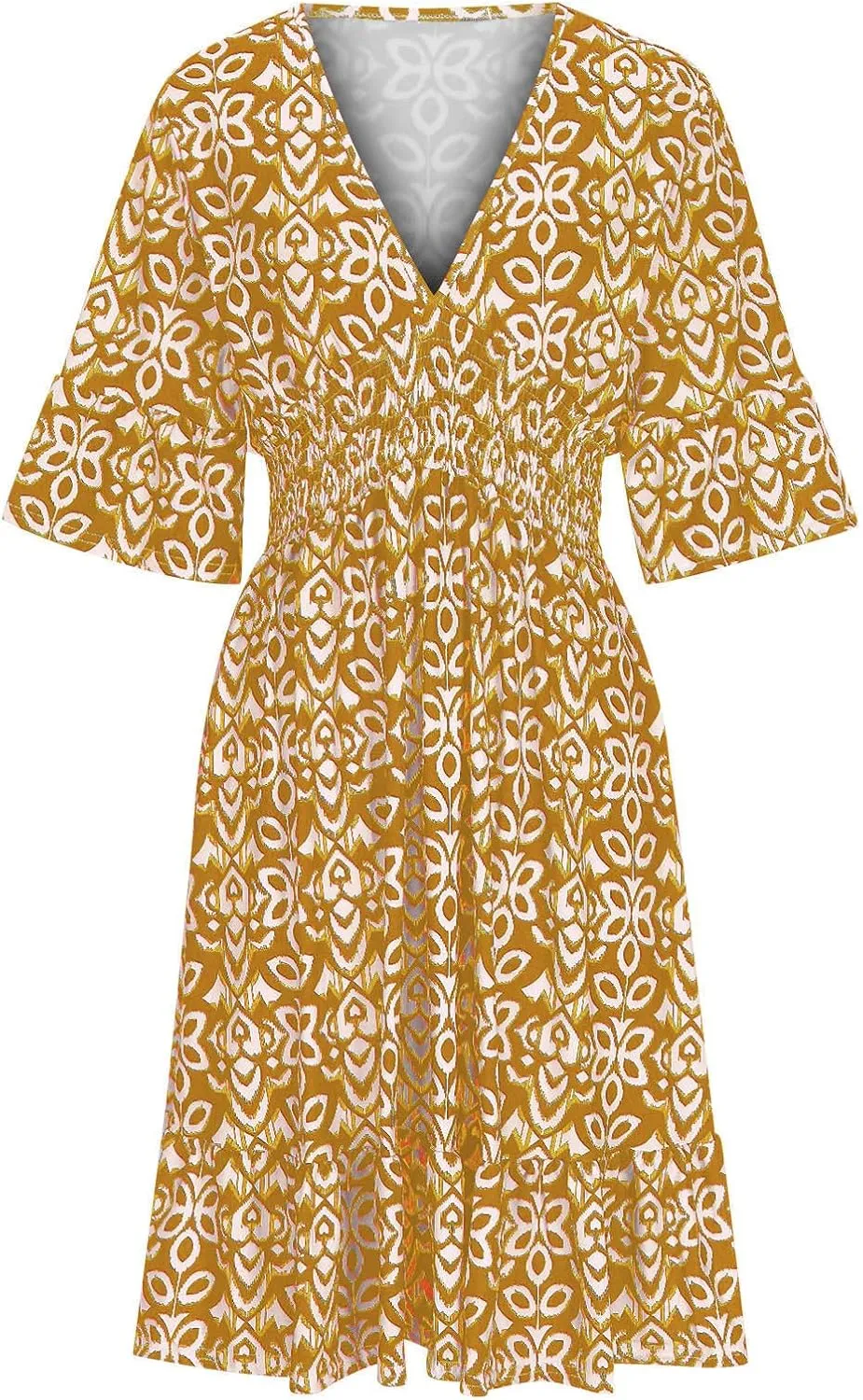 Women Floral Dresses 2024 Boho Casual Summer Dresses Flowy Vneck 3/4 Sleeve Dress Bohemian Beach Vacation Cute Clothes