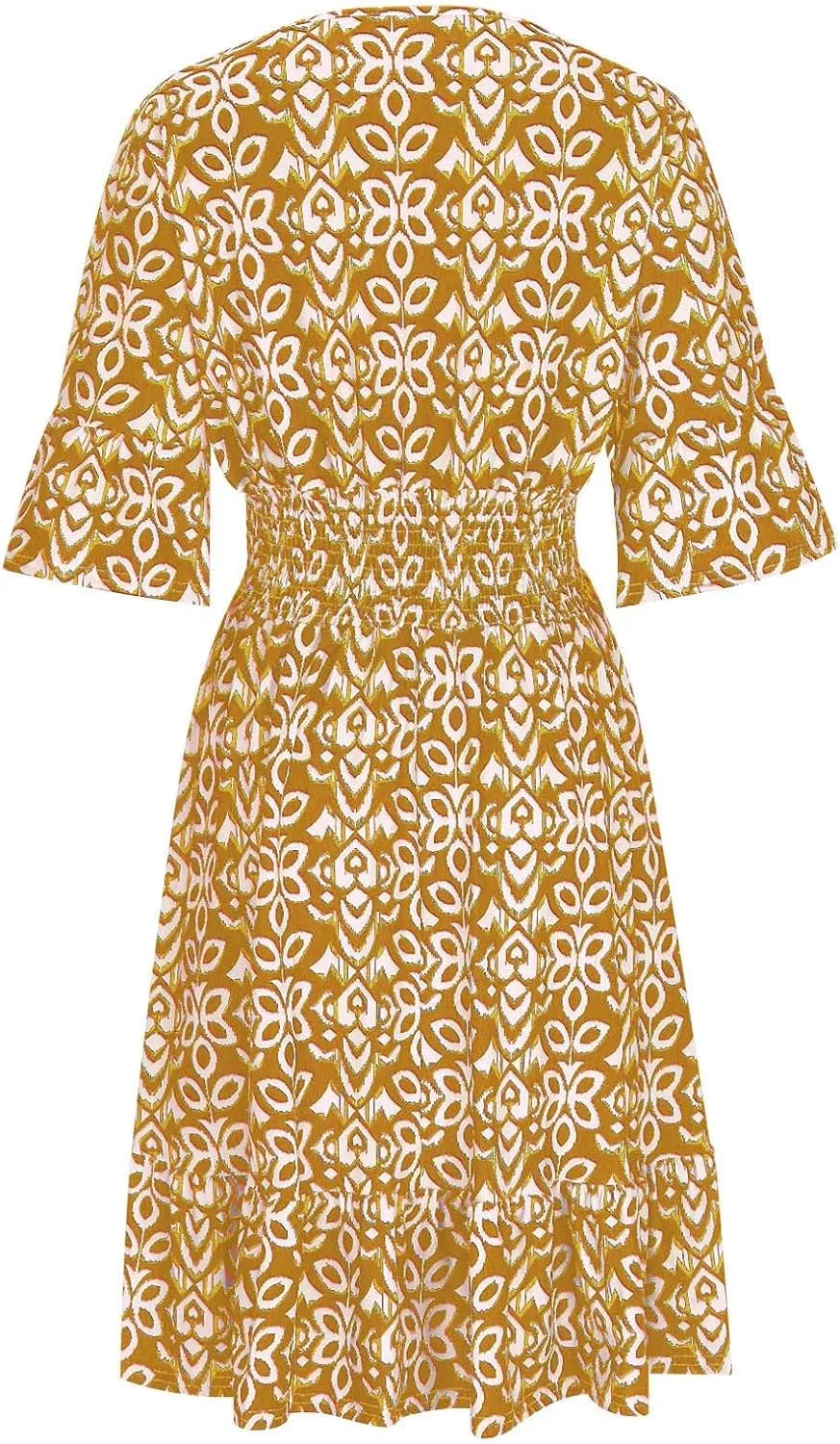 Women Floral Dresses 2024 Boho Casual Summer Dresses Flowy Vneck 3/4 Sleeve Dress Bohemian Beach Vacation Cute Clothes