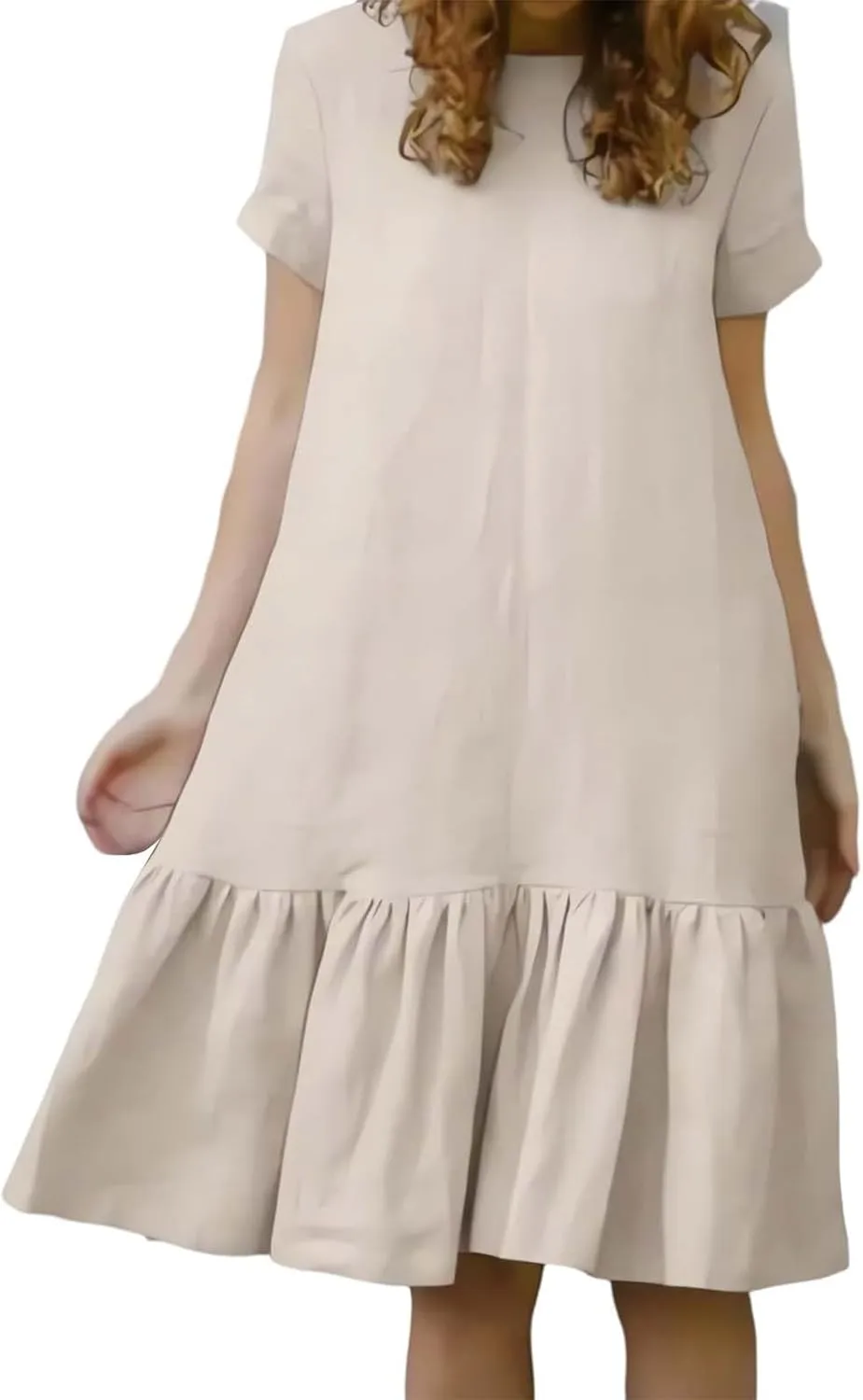 Women Linen Dresses Short Sleeve V Neck Long Dress Irregular Hem Casual Summer Cotton Linen Dress Fashion Maxi Dress
