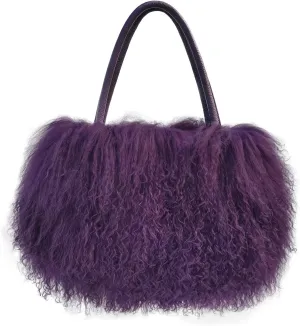 Women Luxury Real Lamb Mongolian Flush Wool Fur With Genuine Leather Handles Handbag