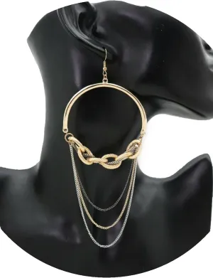 Women Metal Gold Silver Pewter Chain Links Earrings Set Hoop Style Bling Statement Chunky Crystal Jewelry