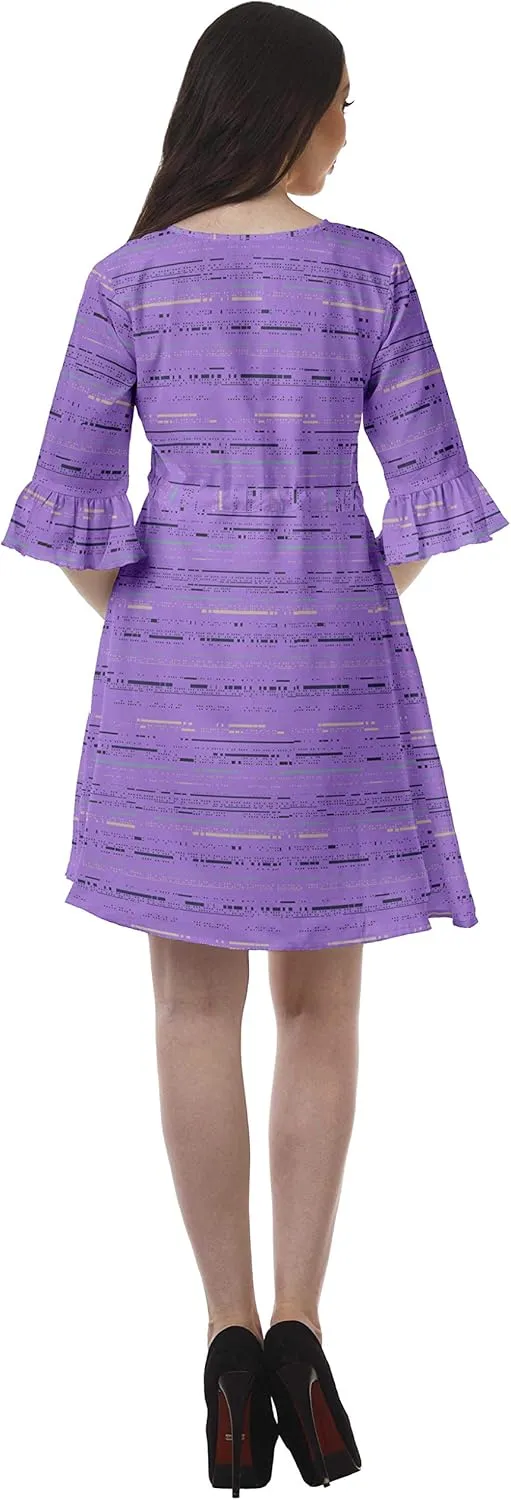 Women Printed Drawstring Mini Dress V Neck Ruffle Sleeves Summer Dress