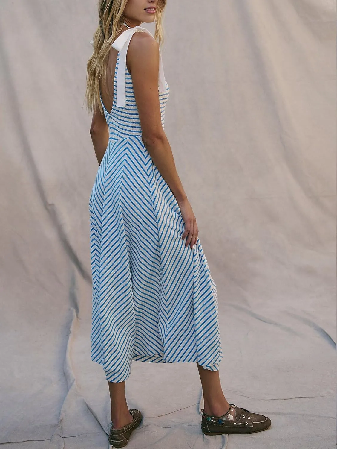 Women Summer Colorful Striped Maxi Cami Dress Spaghetti Strap Boho Long Flowy Sun Dresses A Line Beach Sundresses
