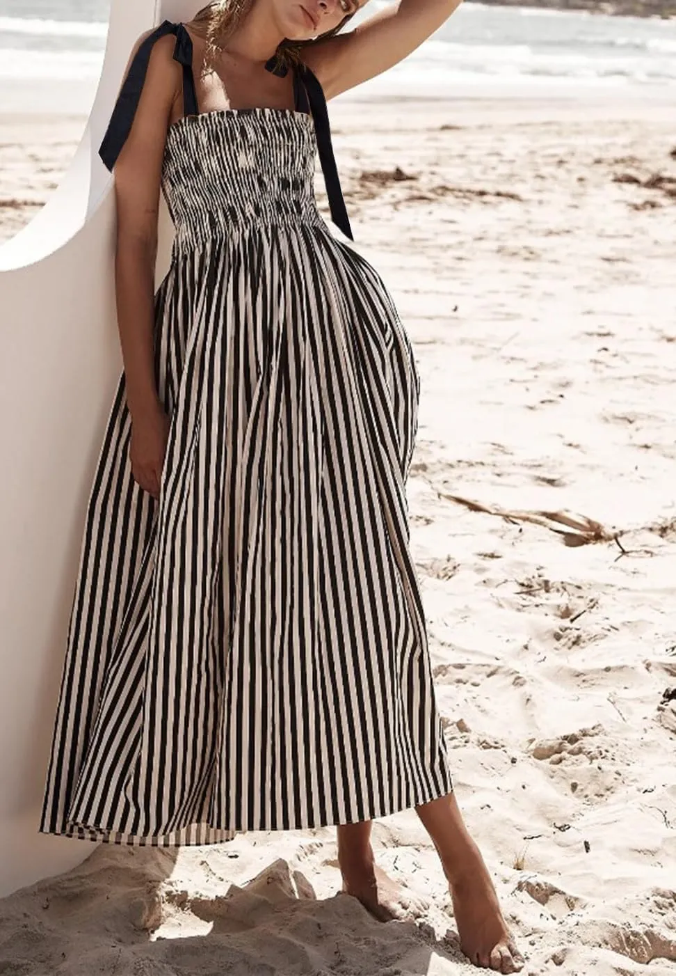 Women Summer Colorful Striped Maxi Cami Dress Spaghetti Strap Boho Long Flowy Sun Dresses A Line Beach Sundresses